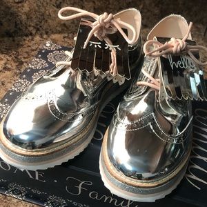 Zara Silver Metallic Wingstop Oxfords